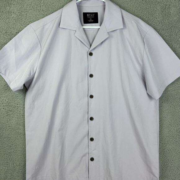 BYLT Paloma Shirt Mens XL Light Pink Short Sleeve Button Up Stretch Casual Rugby